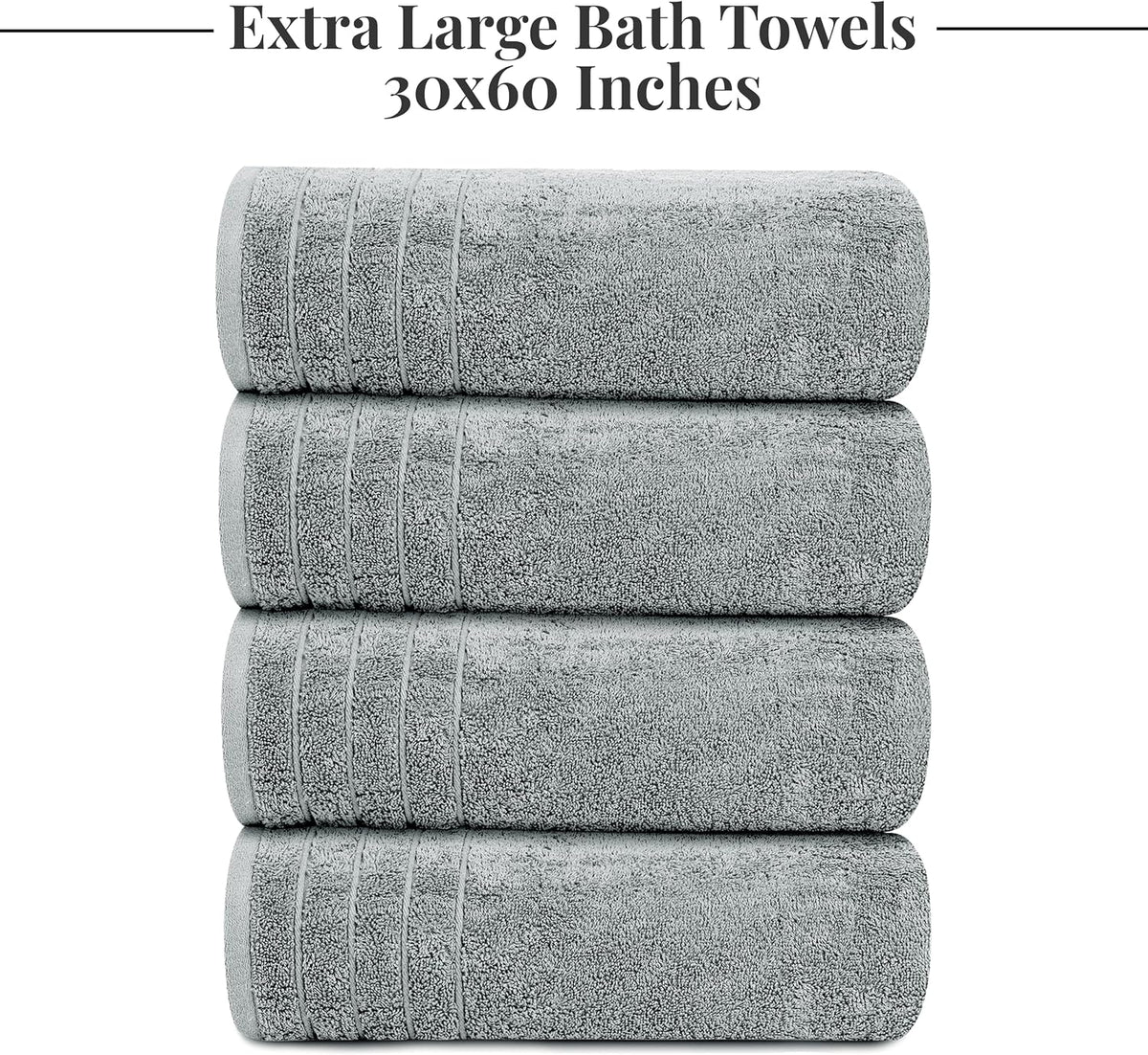 4 Piece Extra Large Bath Towels 30 x 60 Inches, Dark Grey