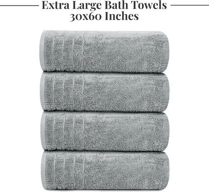 4 Piece Extra Large Bath Towels 30 x 60 Inches, Dark Grey