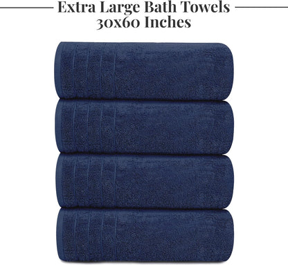 4 Piece Extra Large Bath Towels 30 x 60 Inches, Dark Grey