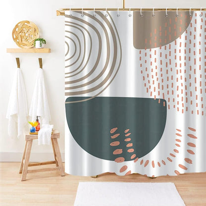 Boho Mid Century Shower Curtain, Modern Abstract with Hooks 72x72