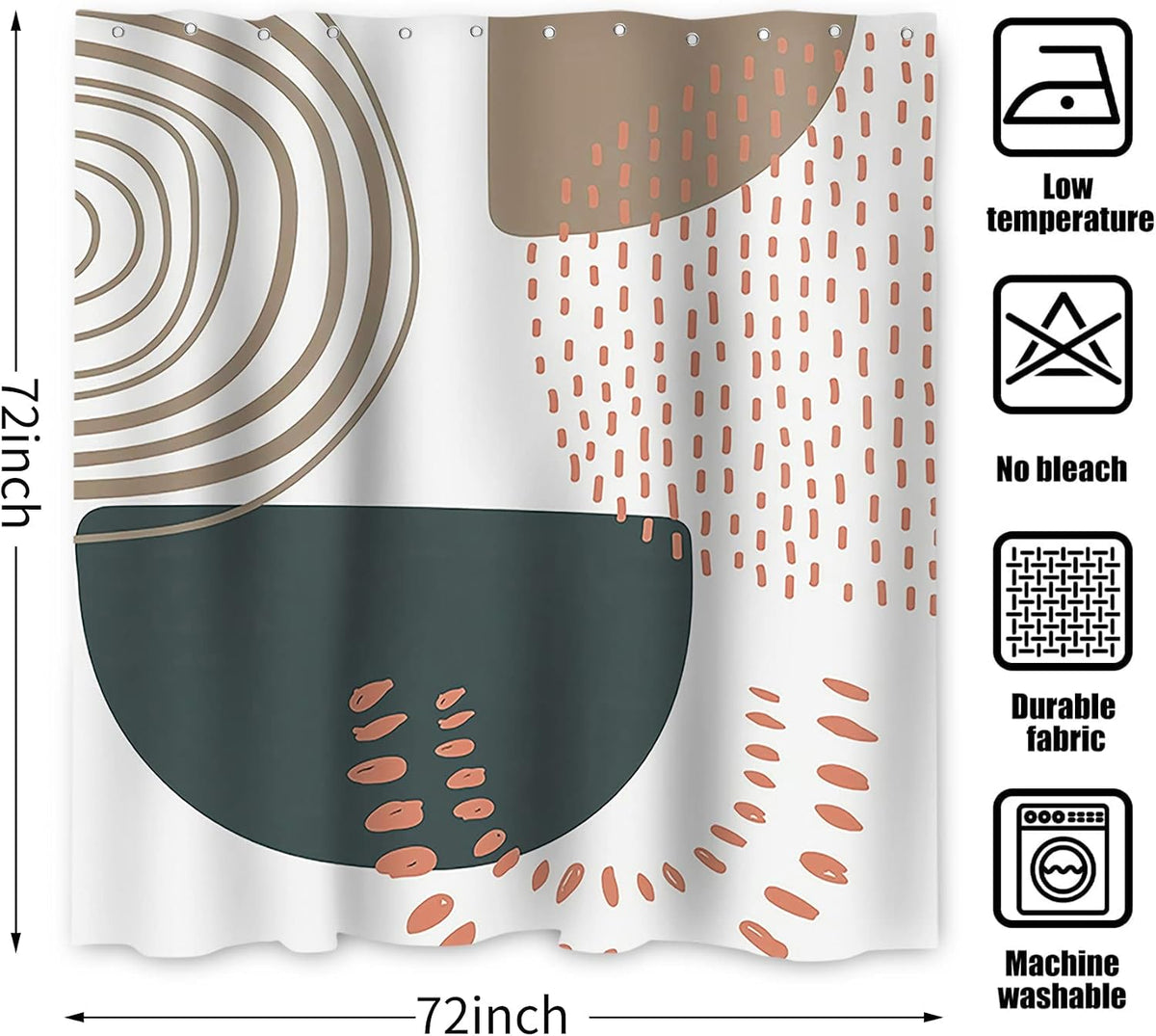 Boho Mid Century Shower Curtain, Modern Abstract with Hooks 72x72