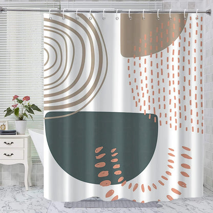 Boho Mid Century Shower Curtain, Modern Abstract with Hooks 72x72
