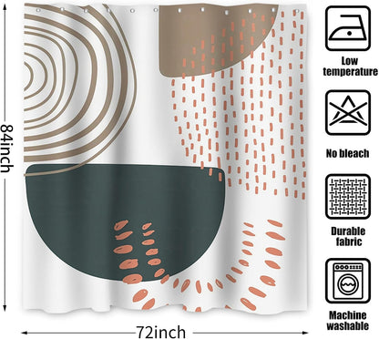 Boho Mid Century Shower Curtain, Modern Abstract with Hooks 72x72