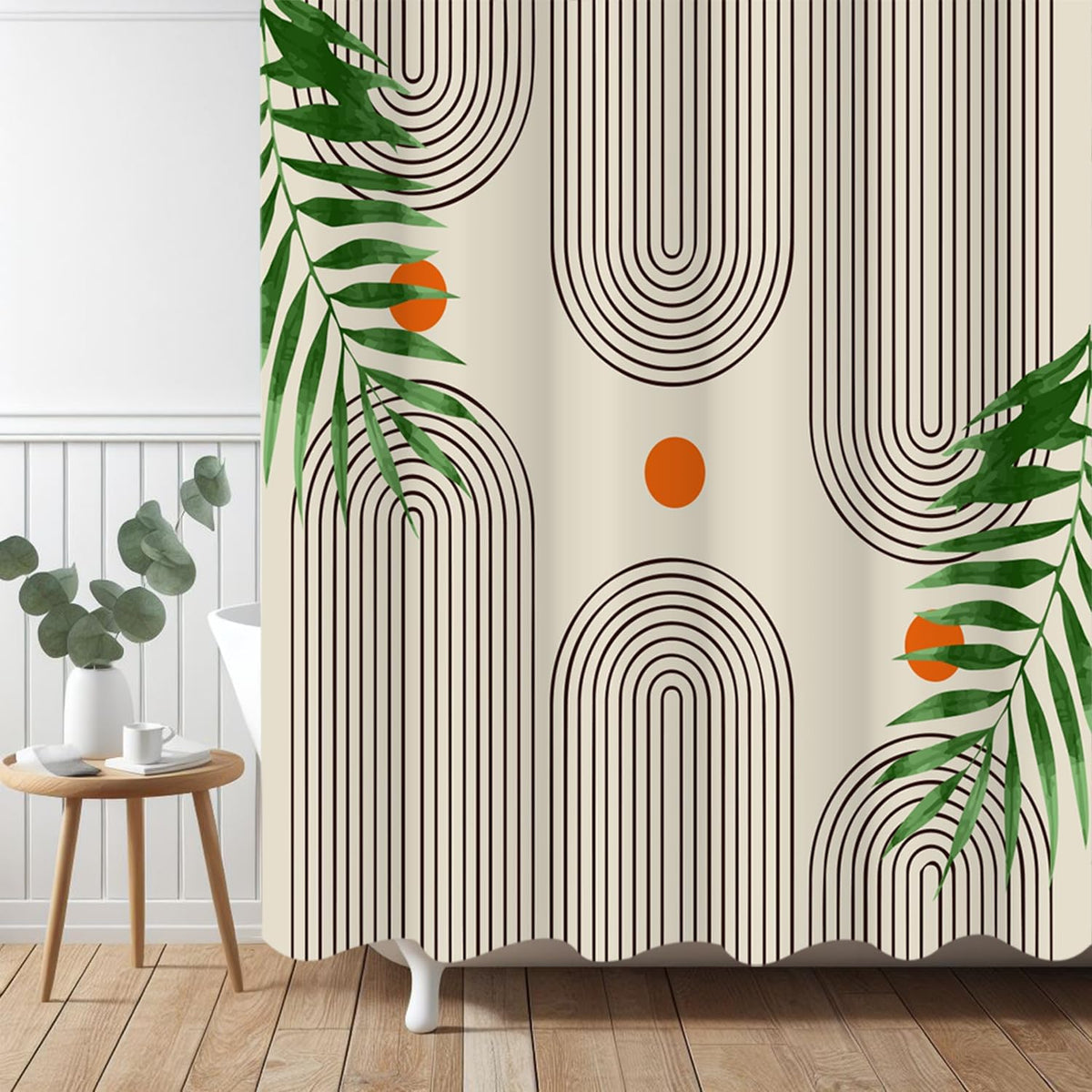 Boho Mid Century Shower Curtain, Modern Abstract with Hooks 72x72