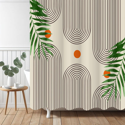 Boho Mid Century Shower Curtain, Modern Abstract with Hooks 72x72