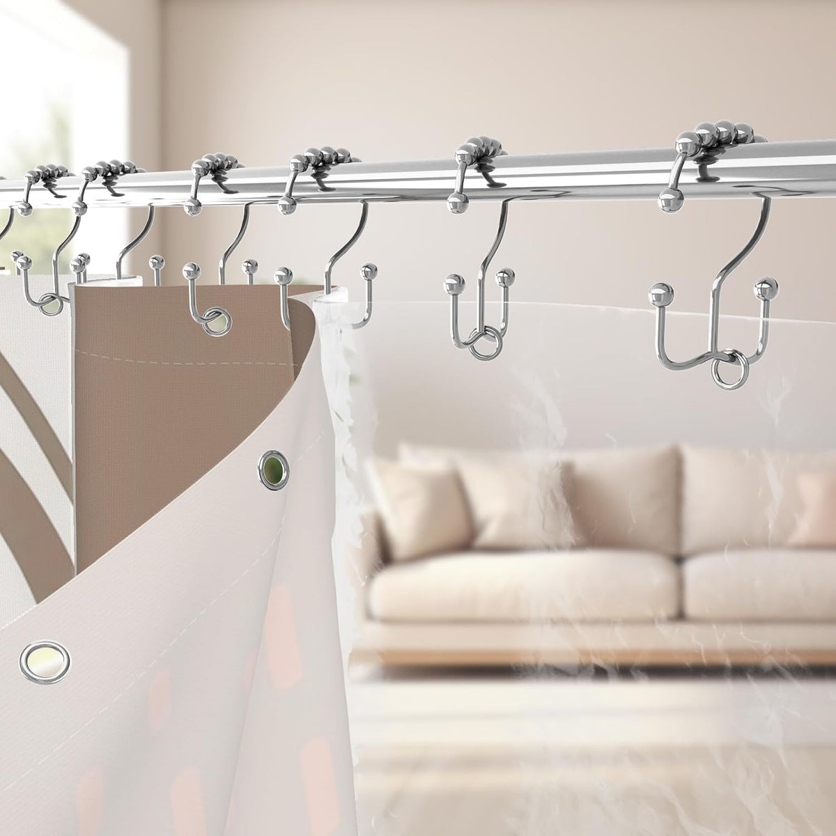 Boho Mid Century Shower Curtain, Modern Abstract with Hooks 72x72