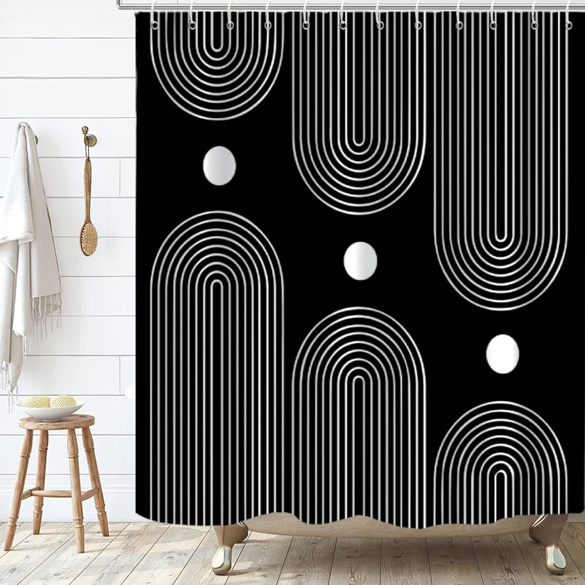 Boho Mid Century Shower Curtain, Modern Abstract with Hooks 72x72