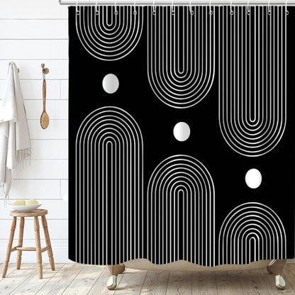 Boho Mid Century Shower Curtain, Modern Abstract with Hooks 72x72