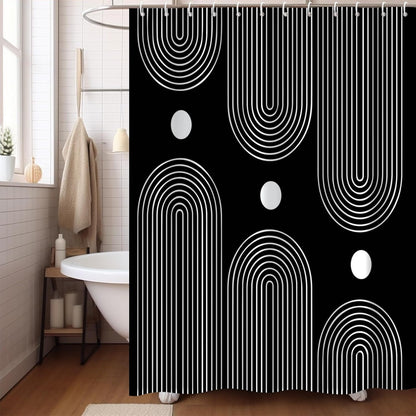 Boho Mid Century Shower Curtain, Modern Abstract with Hooks 72x72