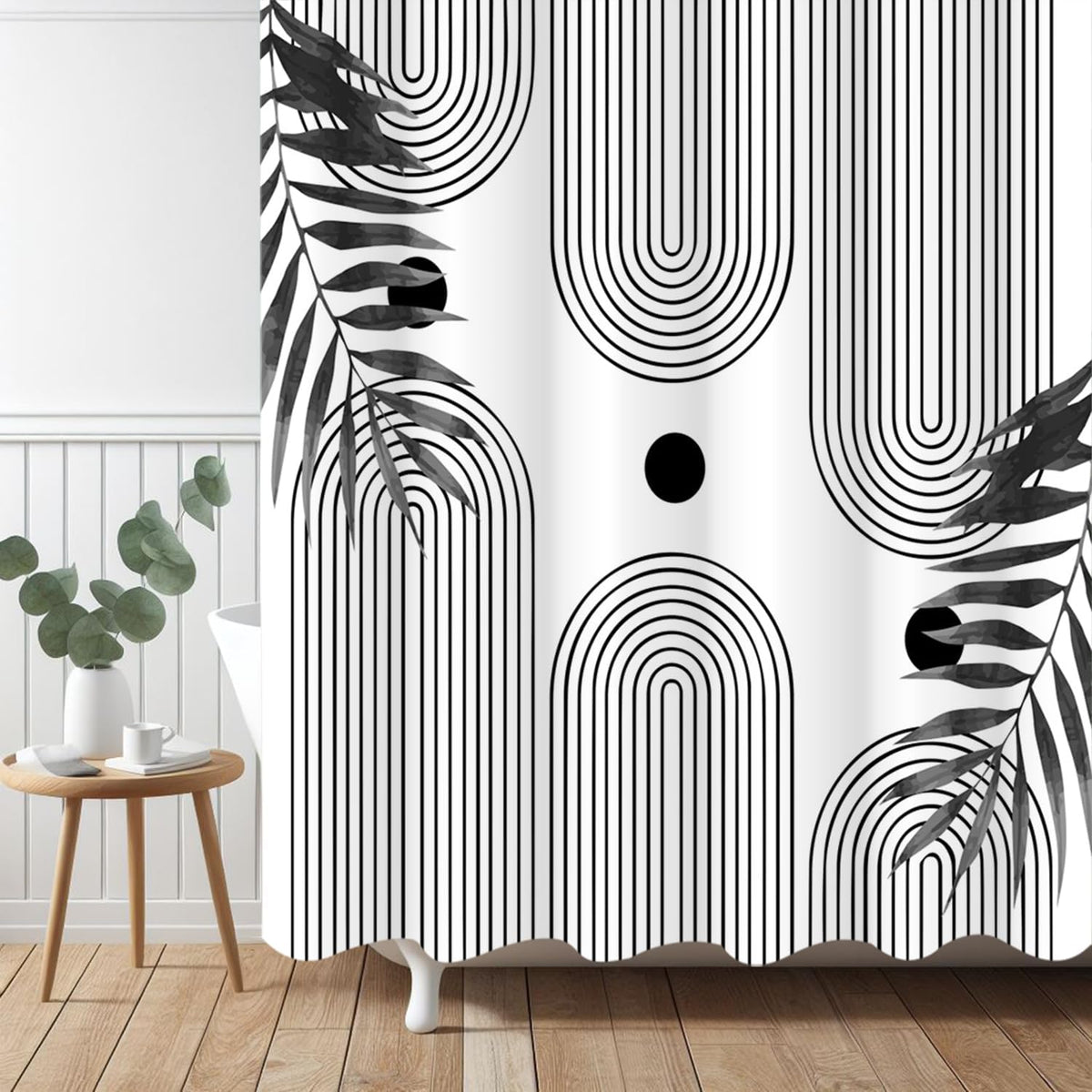 Boho Mid Century Shower Curtain, Modern Abstract with Hooks 72x72