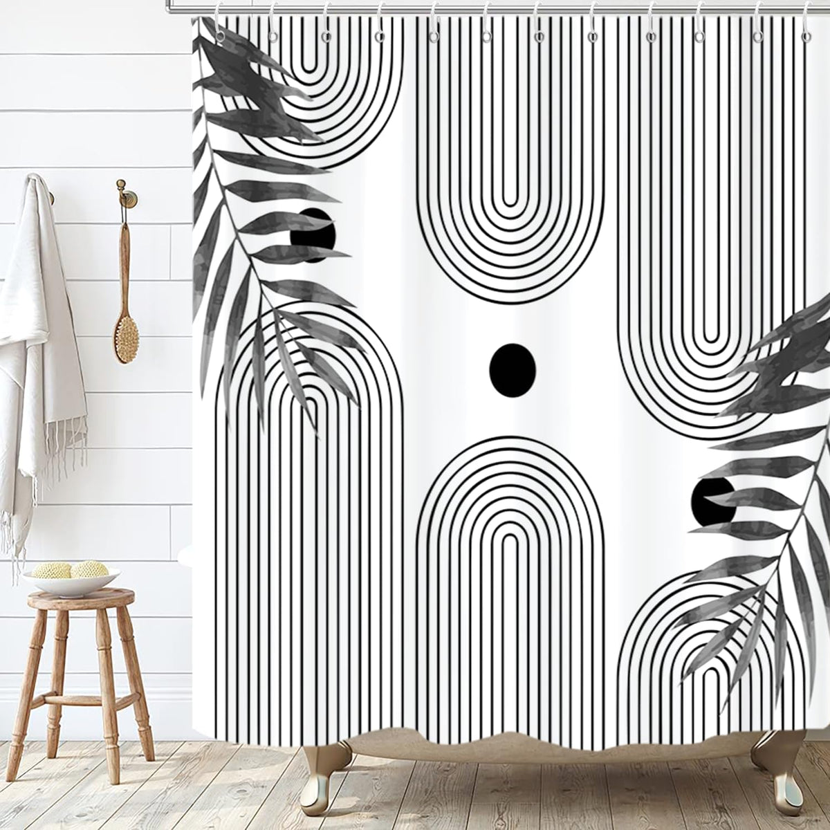 Boho Mid Century Shower Curtain, Modern Abstract with Hooks 72x72