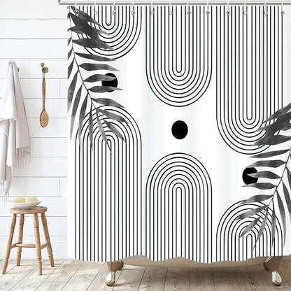 Boho Mid Century Shower Curtain, Modern Abstract with Hooks 72x72