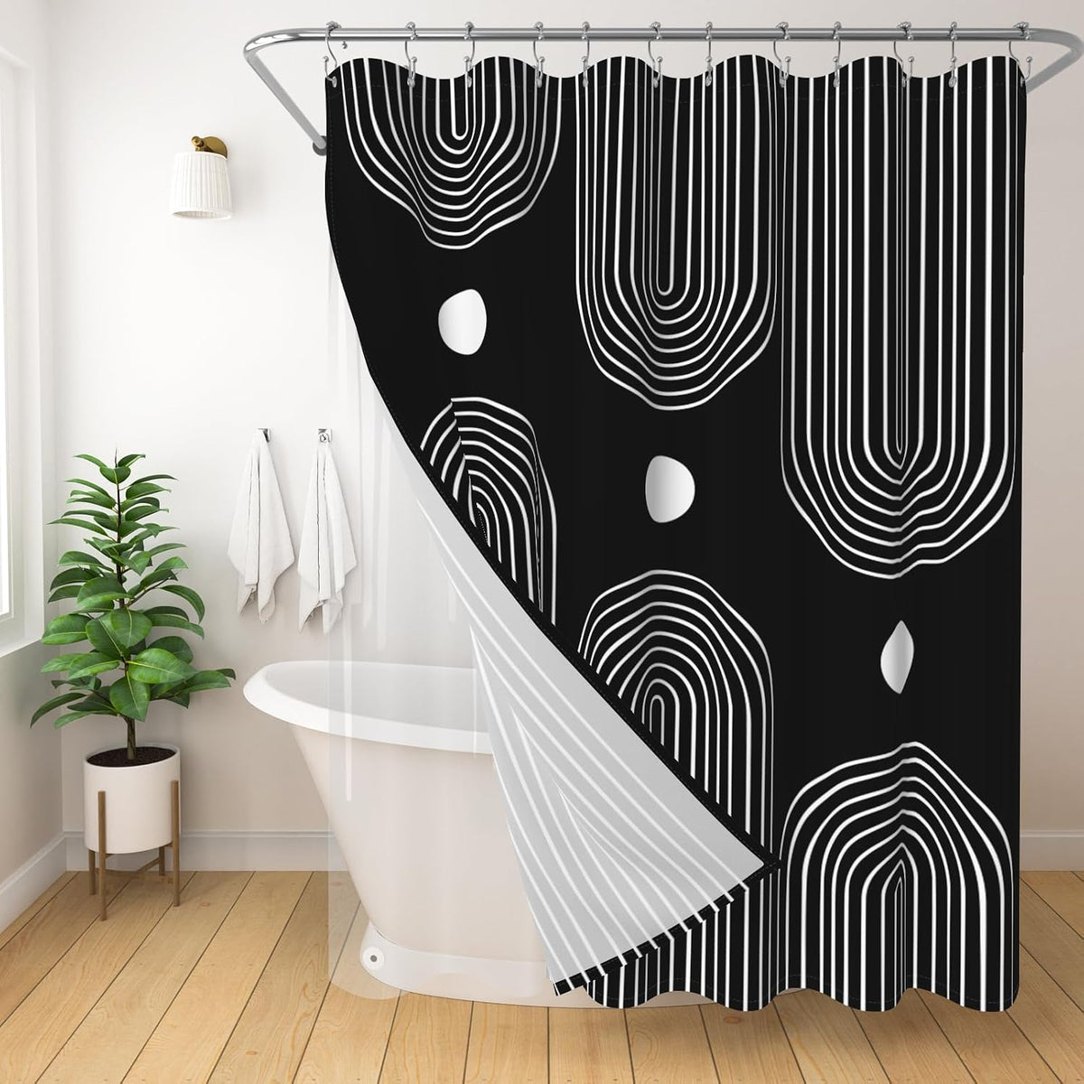 Boho Mid Century Shower Curtain, Modern Abstract with Hooks 72x72