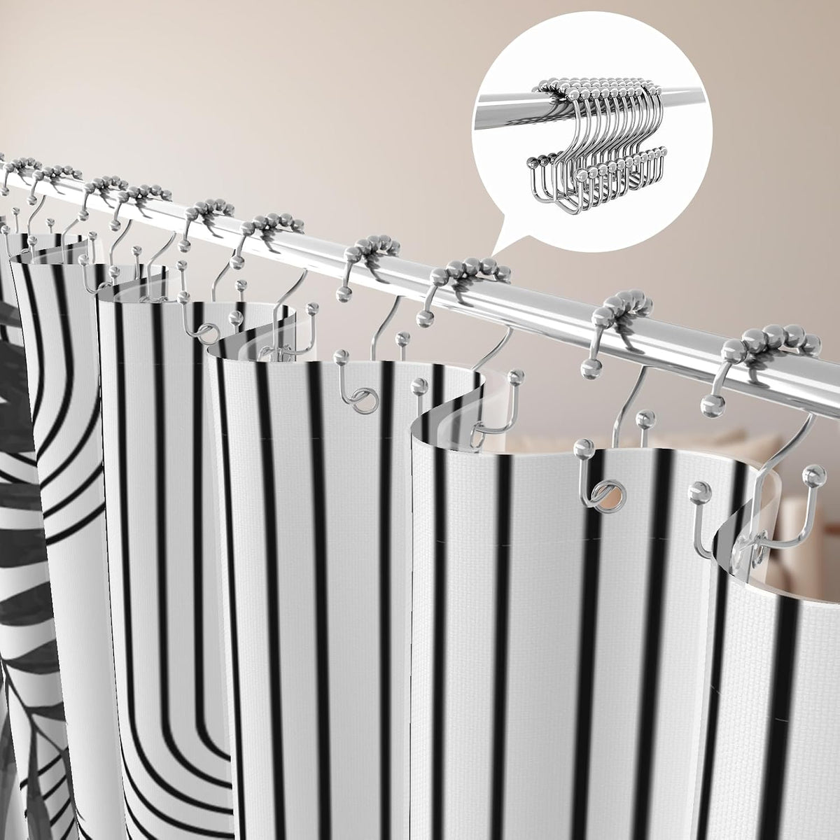 Boho Mid Century Shower Curtain, Modern Abstract with Hooks 72x72