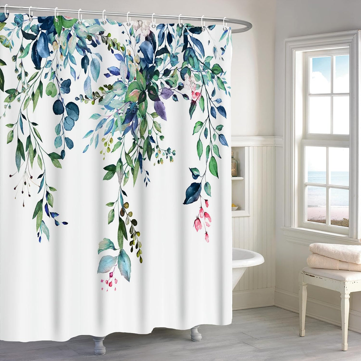 Boho Mid Century Shower Curtain, Modern Abstract with Hooks 72x72