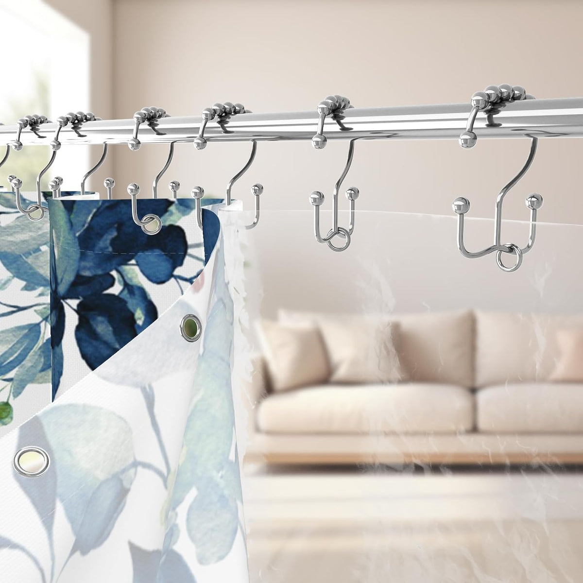 Boho Mid Century Shower Curtain, Modern Abstract with Hooks 72x72