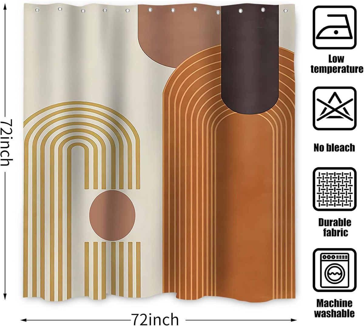 Boho Mid Century Shower Curtain, Modern Abstract with Hooks 72x72
