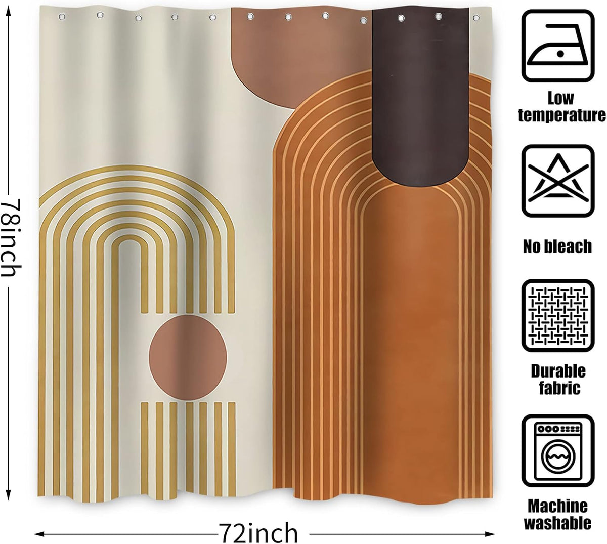 Boho Mid Century Shower Curtain, Modern Abstract with Hooks 72x72