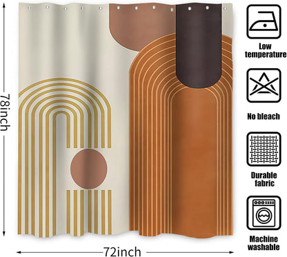 Boho Mid Century Shower Curtain, Modern Abstract with Hooks 72x72