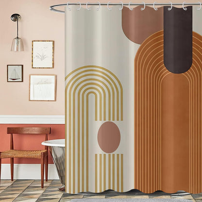Boho Mid Century Shower Curtain, Modern Abstract with Hooks 72x72
