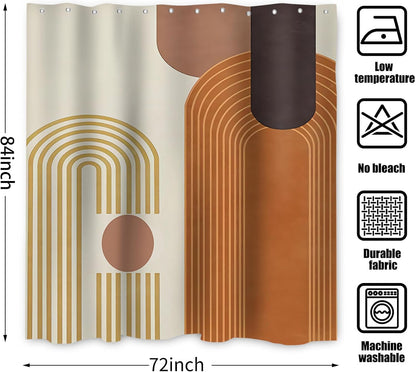 Boho Mid Century Shower Curtain, Modern Abstract with Hooks 72x72