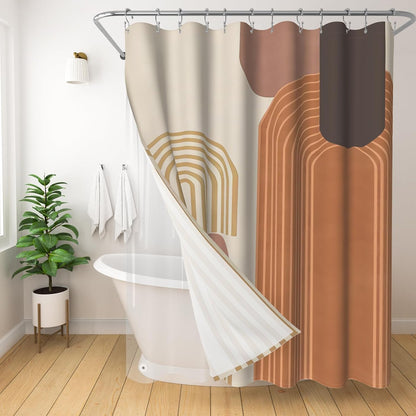 Boho Mid Century Shower Curtain, Modern Abstract with Hooks 72x72