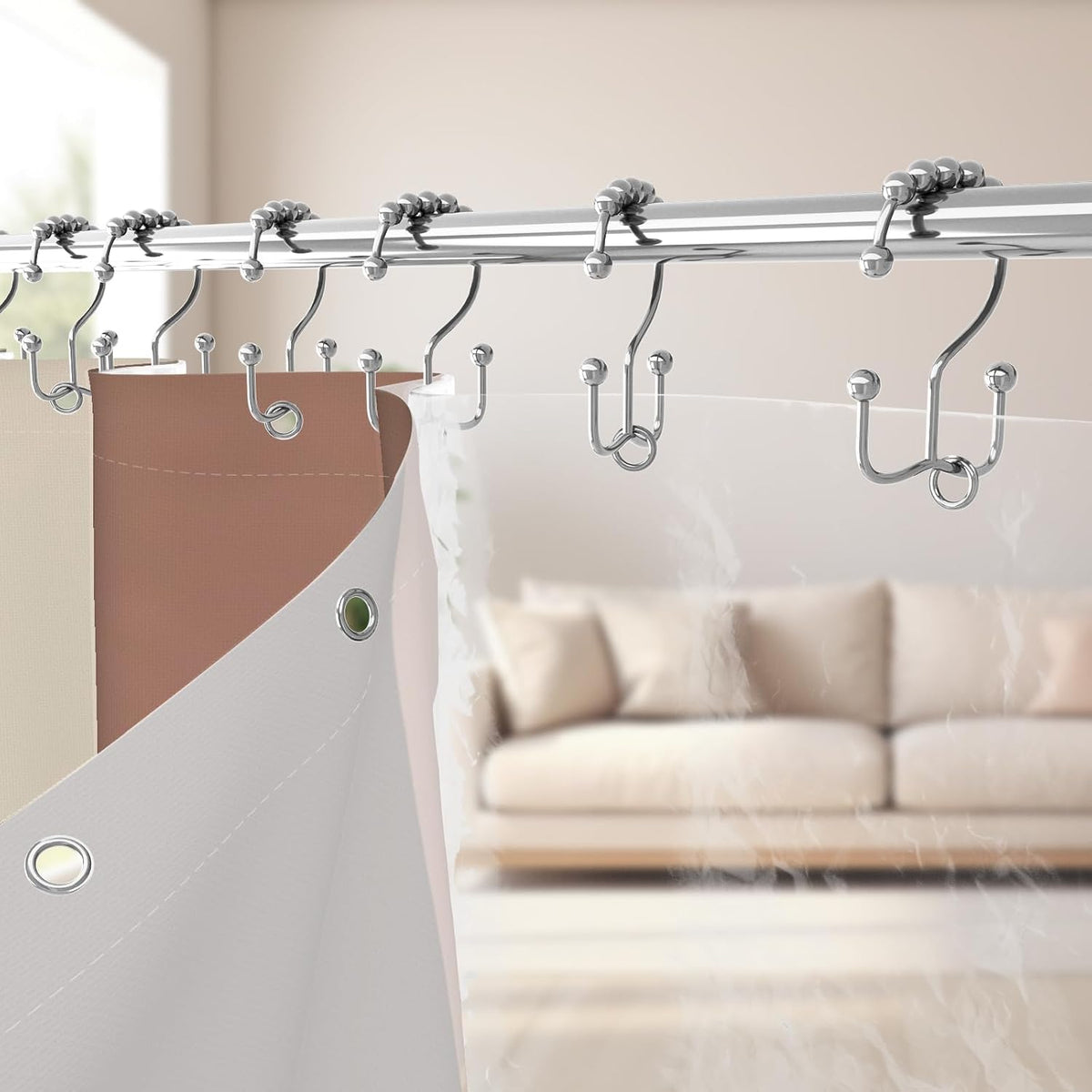 Boho Mid Century Shower Curtain, Modern Abstract with Hooks 72x72