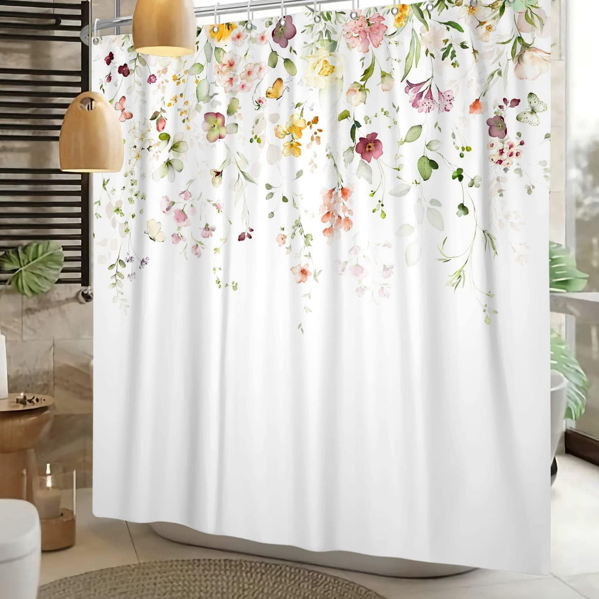 Boho Mid Century Shower Curtain, Modern Abstract with Hooks 72x72