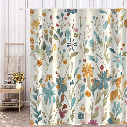 Boho Mid Century Shower Curtain, Modern Abstract with Hooks 72x72