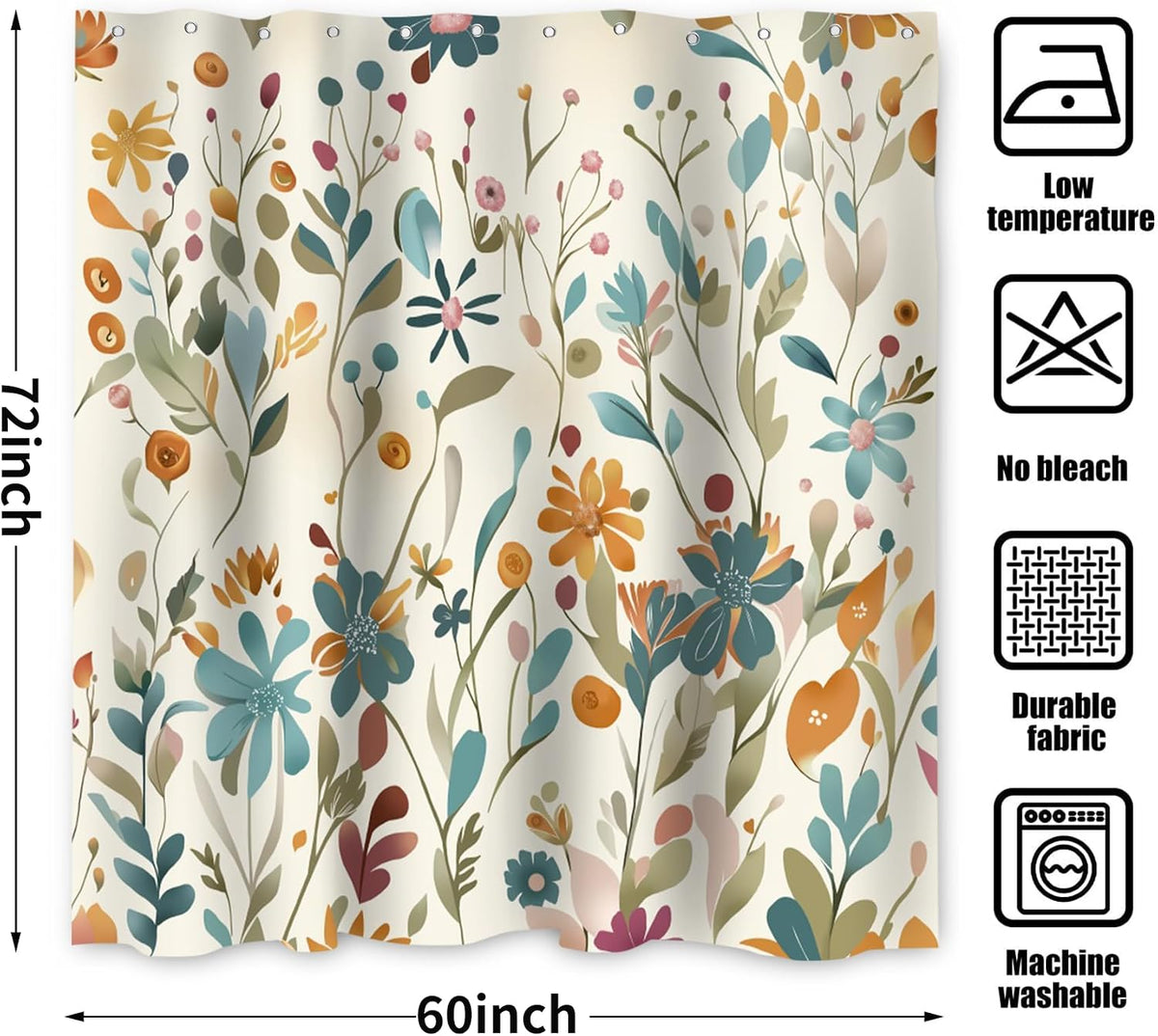 Boho Mid Century Shower Curtain, Modern Abstract with Hooks 72x72