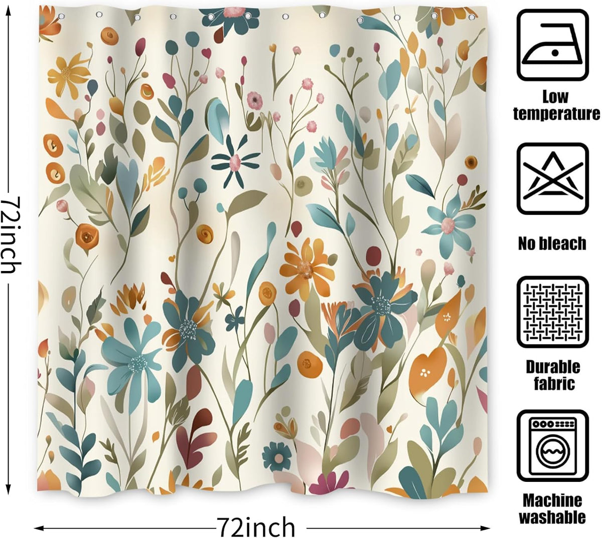 Boho Mid Century Shower Curtain, Modern Abstract with Hooks 72x72