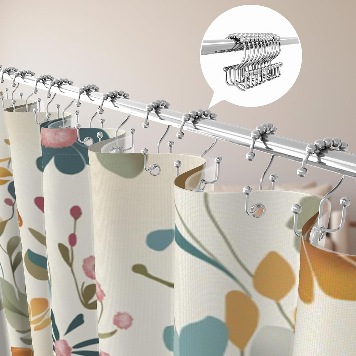 Boho Mid Century Shower Curtain, Modern Abstract with Hooks 72x72