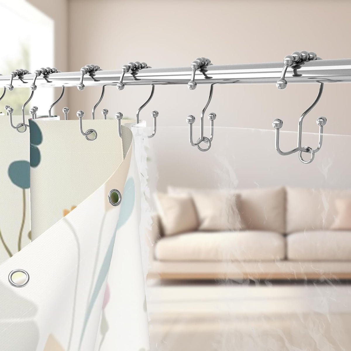 Boho Mid Century Shower Curtain, Modern Abstract with Hooks 72x72