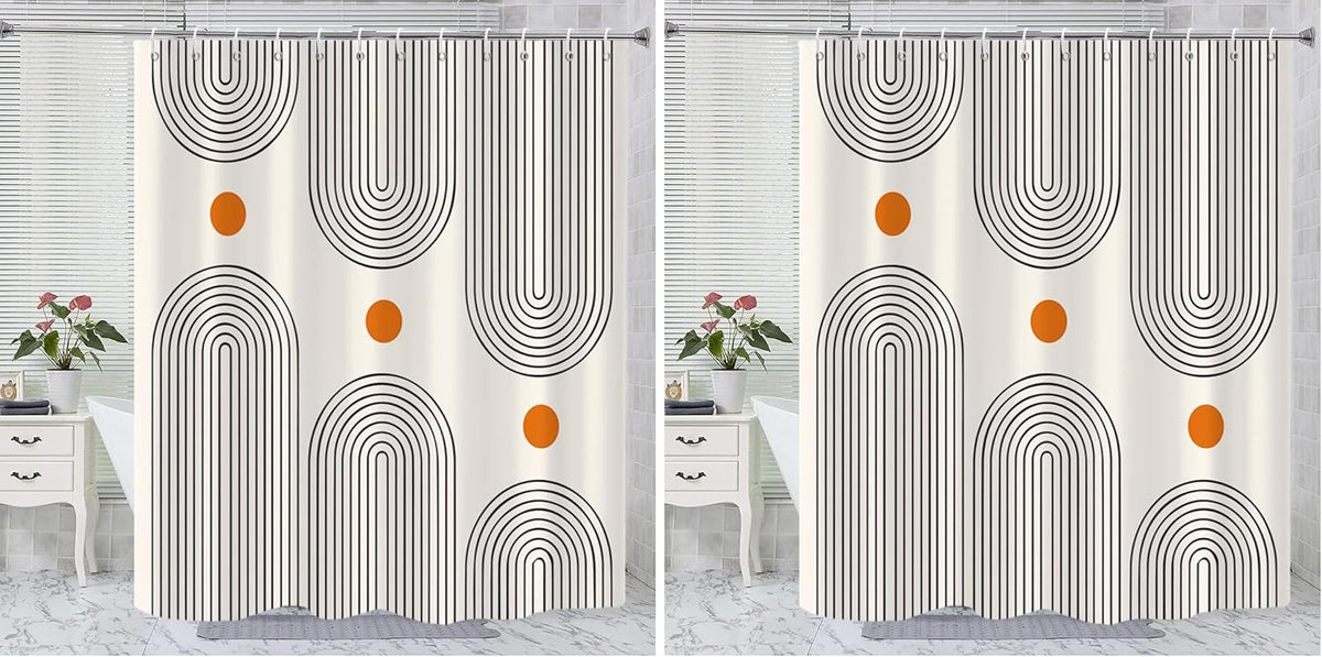 Boho Mid Century Shower Curtain, Modern Abstract with Hooks 72x72