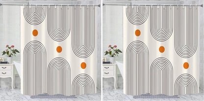 Boho Mid Century Shower Curtain, Modern Abstract with Hooks 72x72