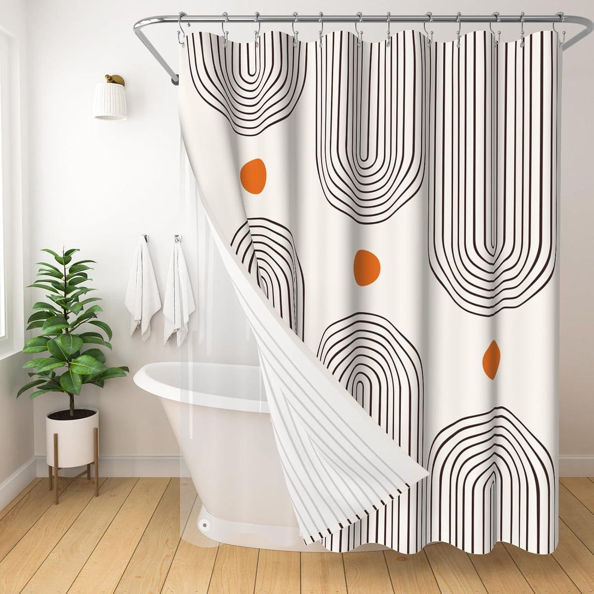 Boho Mid Century Shower Curtain, Modern Abstract with Hooks 72x72