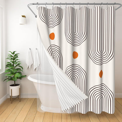 Boho Mid Century Shower Curtain, Modern Abstract with Hooks 72x72