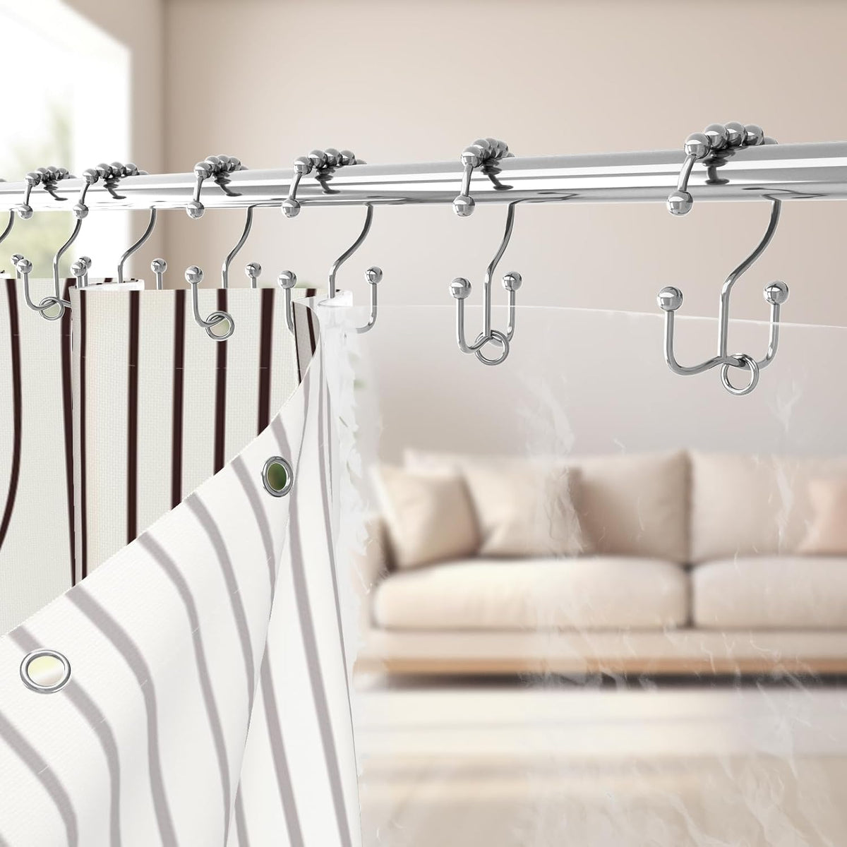 Boho Mid Century Shower Curtain, Modern Abstract with Hooks 72x72