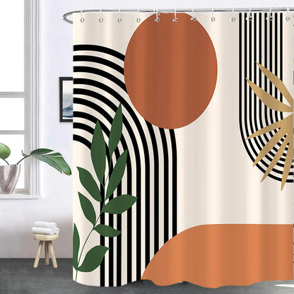 Boho Mid Century Shower Curtain, Modern Abstract with Hooks 72x72