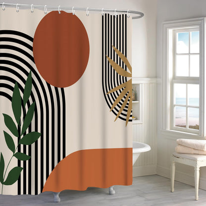 Boho Mid Century Shower Curtain, Modern Abstract with Hooks 72x72