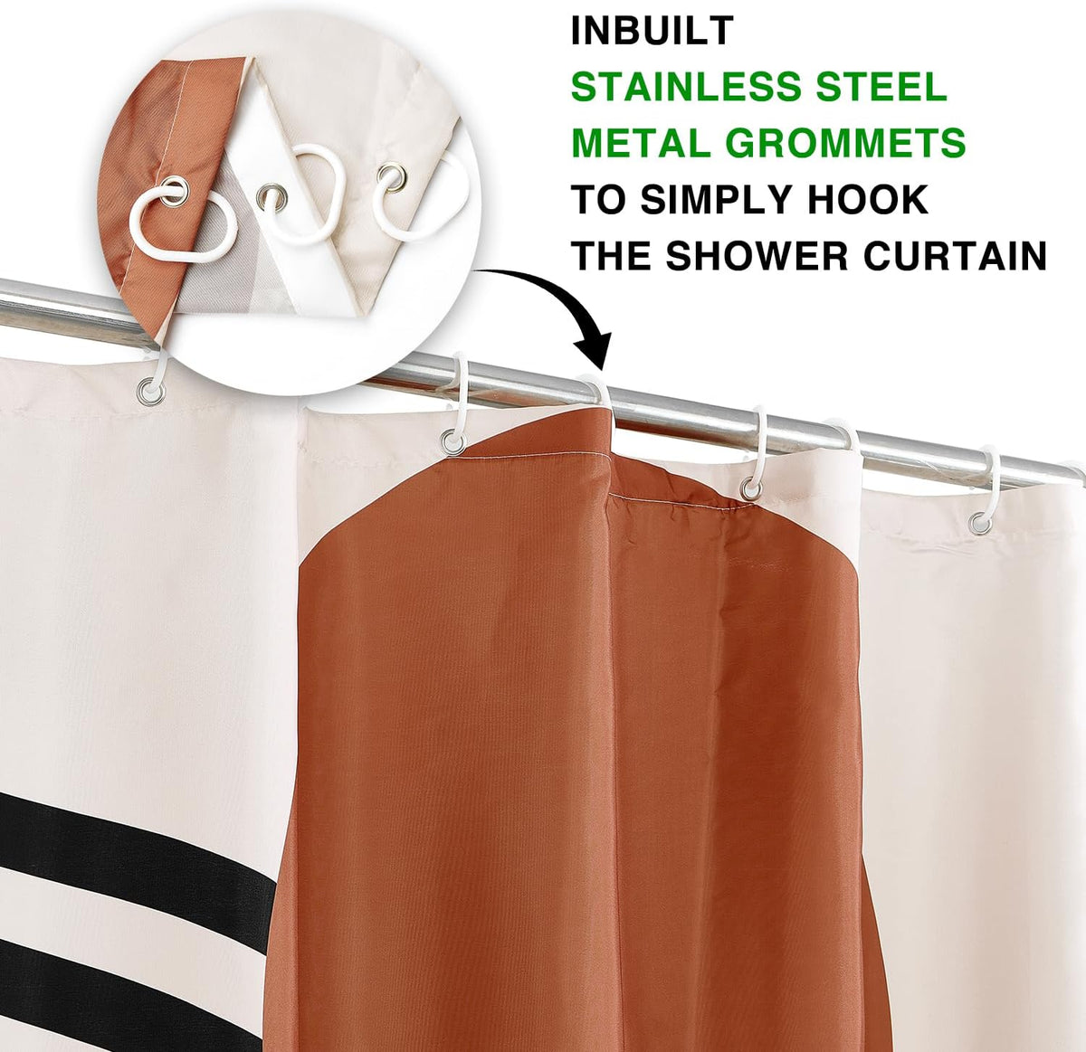 Boho Mid Century Shower Curtain, Modern Abstract with Hooks 72x72