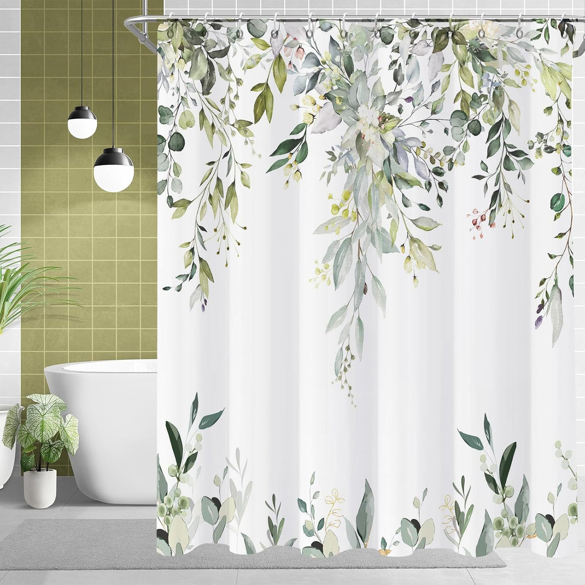Boho Mid Century Shower Curtain, Modern Abstract with Hooks 72x72