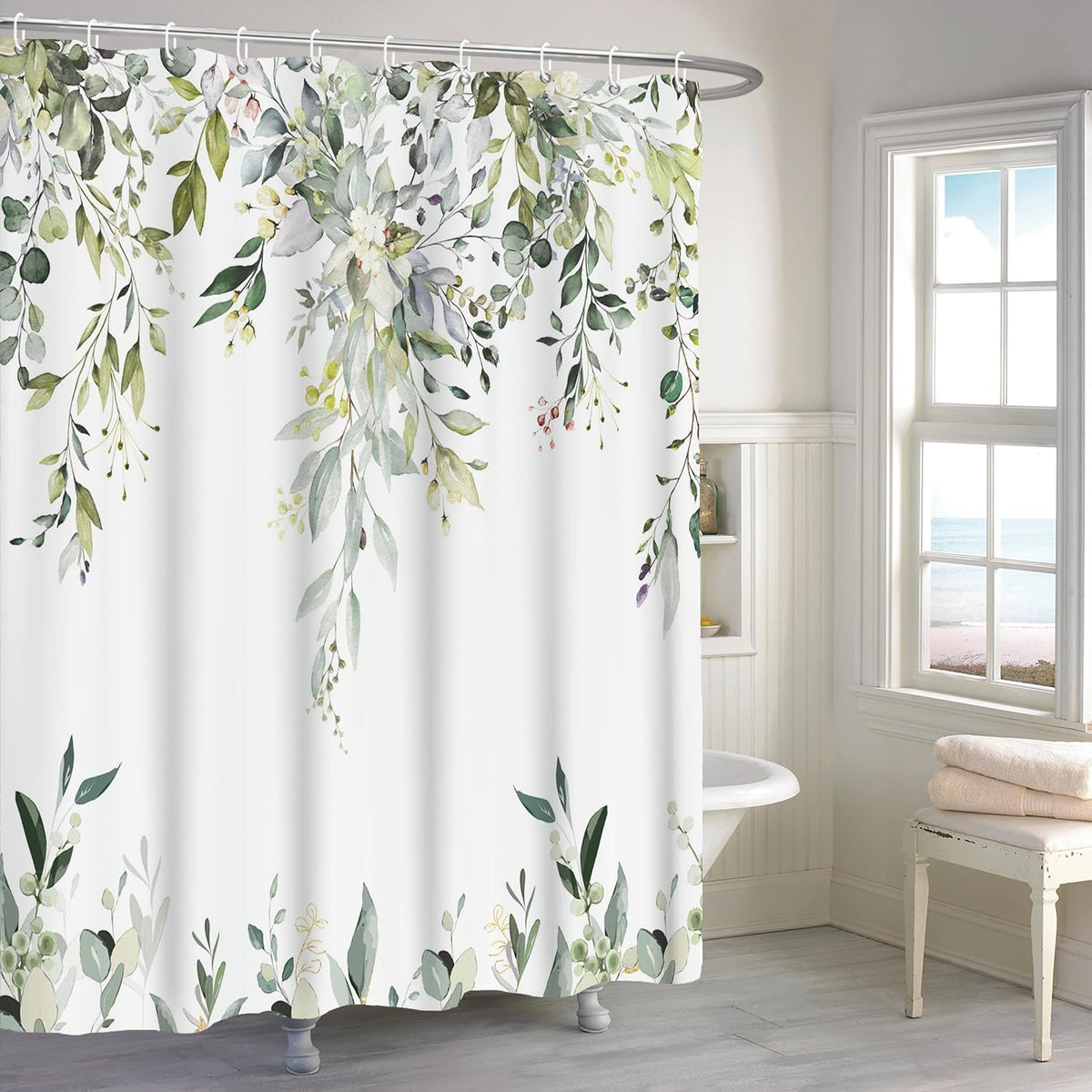 Boho Mid Century Shower Curtain, Modern Abstract with Hooks 72x72