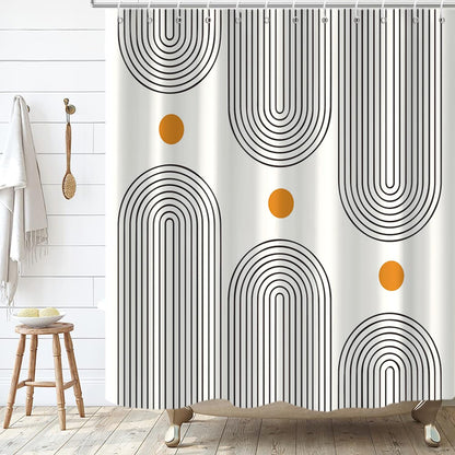 Boho Mid Century Shower Curtain, Modern Abstract with Hooks 72x72