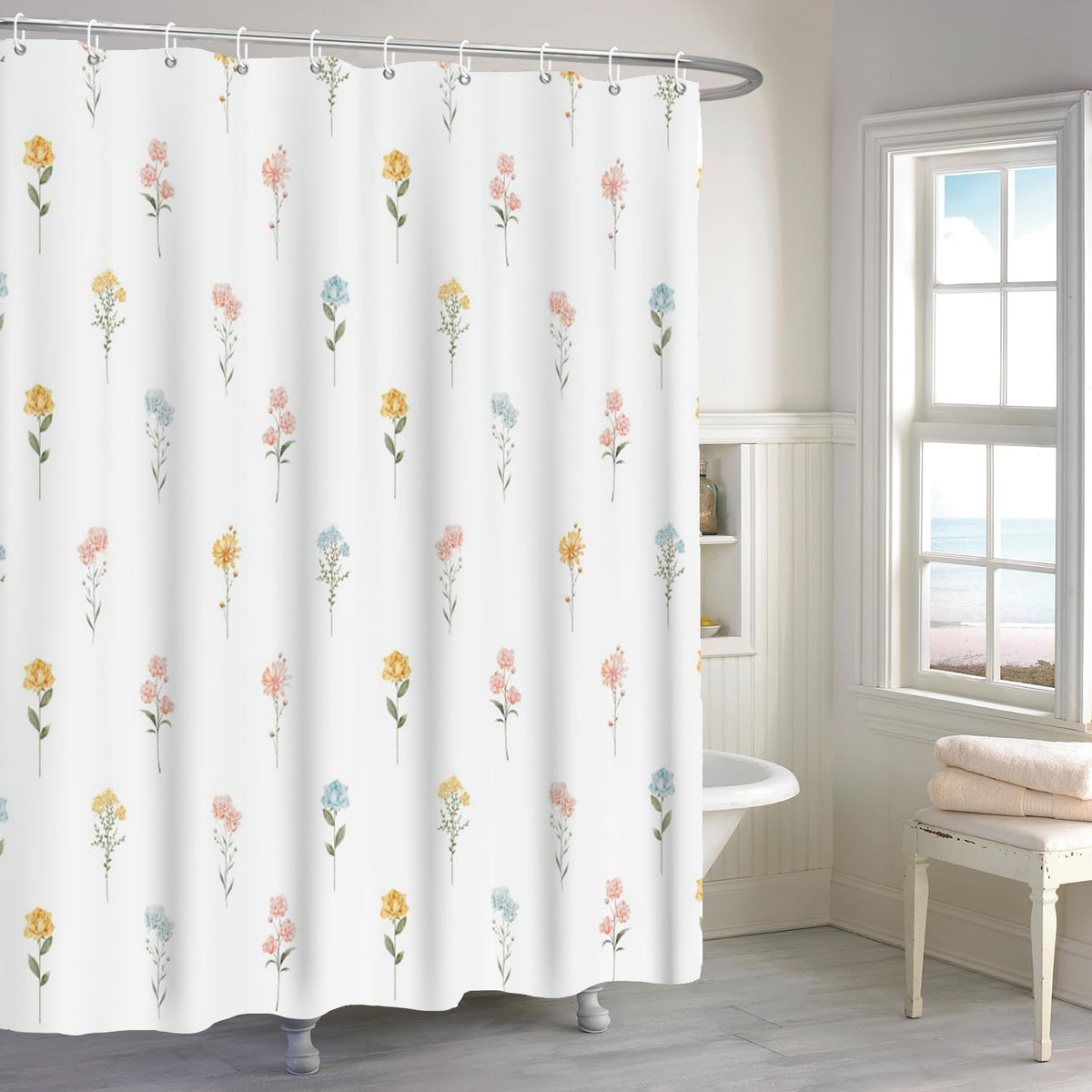 Boho Mid Century Shower Curtain, Modern Abstract with Hooks 72x72