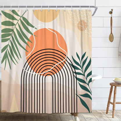 Boho Mid Century Shower Curtain, Modern Abstract with Hooks 72x72