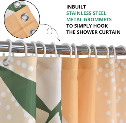 Boho Mid Century Shower Curtain, Modern Abstract with Hooks 72x72
