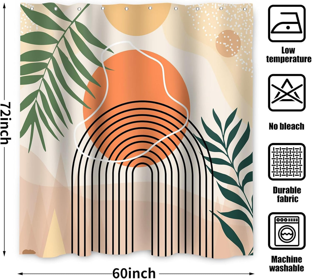 Boho Mid Century Shower Curtain, Modern Abstract with Hooks 72x72
