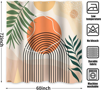 Boho Mid Century Shower Curtain, Modern Abstract with Hooks 72x72