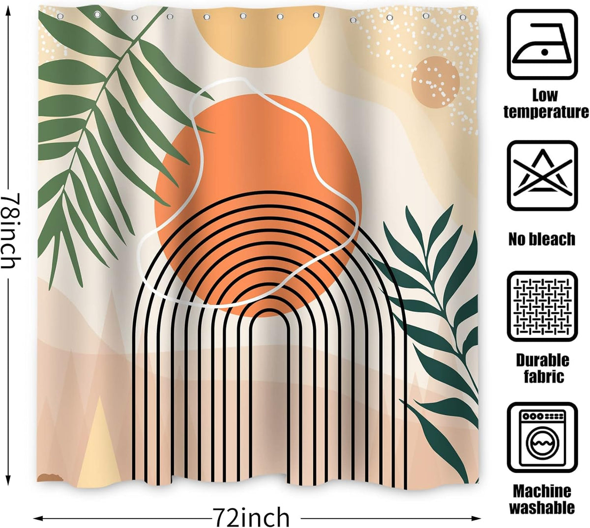 Boho Mid Century Shower Curtain, Modern Abstract with Hooks 72x72